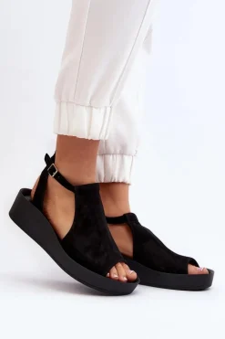 Zazoo 2914 Sandały Damskie Zamszowe Czarne