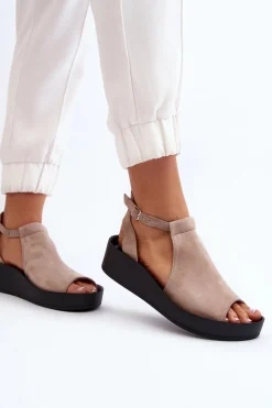 Zazoo 2914 Sandały Damskie Zamszowe Beżowe