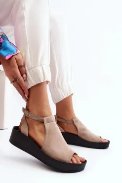 Zazoo 2914 Sandały Damskie Zamszowe Beżowe