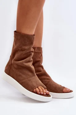 Zazoo 3441 Sandały Damskie Zamszowe Z Cholewka Brązowe