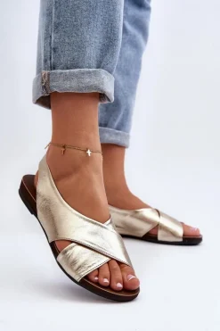 Zazoo 40407 Sandały Skórzane Damskie Złote