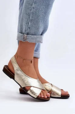 Zazoo 40407 Sandały Skórzane Damskie Złote