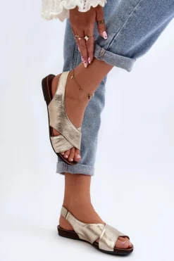 Zazoo 40407 Sandały Skórzane Damskie Złote