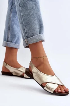 Zazoo 40407 Sandały Skórzane Damskie Złote