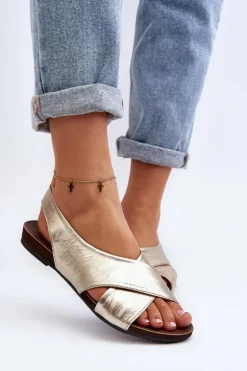 Zazoo 40407 Sandały Skórzane Damskie Złote