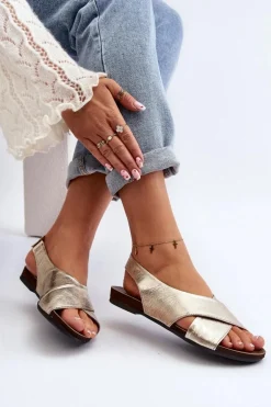 Zazoo 40407 Sandały Skórzane Damskie Złote