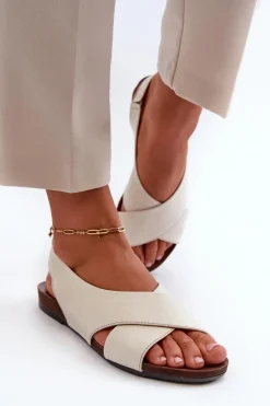 Zazoo 40407 Sandały Skórzane Damskie Jasnobeżowe