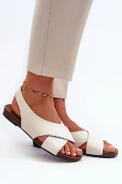 Zazoo 40407 Sandały Skórzane Damskie Jasnobeżowe