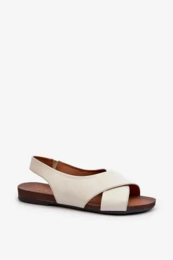 Zazoo 40407 Sandały Skórzane Damskie Jasnobeżowe