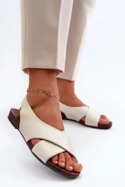 Zazoo 40407 Sandały Skórzane Damskie Jasnobeżowe