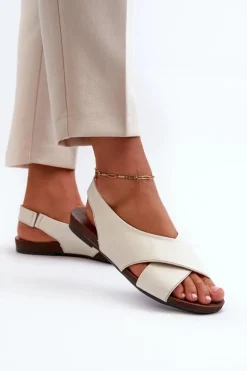 Zazoo 40407 Sandały Skórzane Damskie Jasnobeżowe