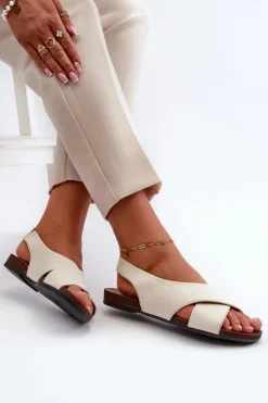 Zazoo 40407 Sandały Skórzane Damskie Jasnobeżowe