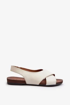 Zazoo 40407 Sandały Skórzane Damskie Jasnobeżowe