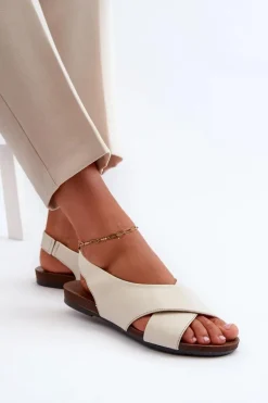 Zazoo 40407 Sandały Skórzane Damskie Jasnobeżowe