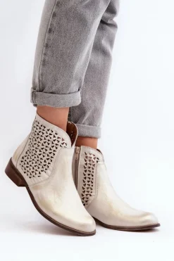 Zazoo 2791 Skórzane Ażurowe Botki Złote