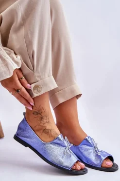 Zazoo 2660 Skórzane Baleriny Damskie Niebieskie