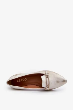 Zazoo 2885 Skórzane Baleriny Z Ozdobą Złoto-Białe