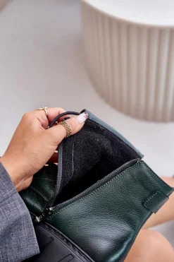 Zazoo 60511 Skórzane Botki Damskie Na Platformie Ocieplane Ciemnozielone