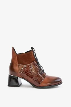 Zazoo 60503 Skórzane Botki Na Obcasie Ocieplane Brązowe