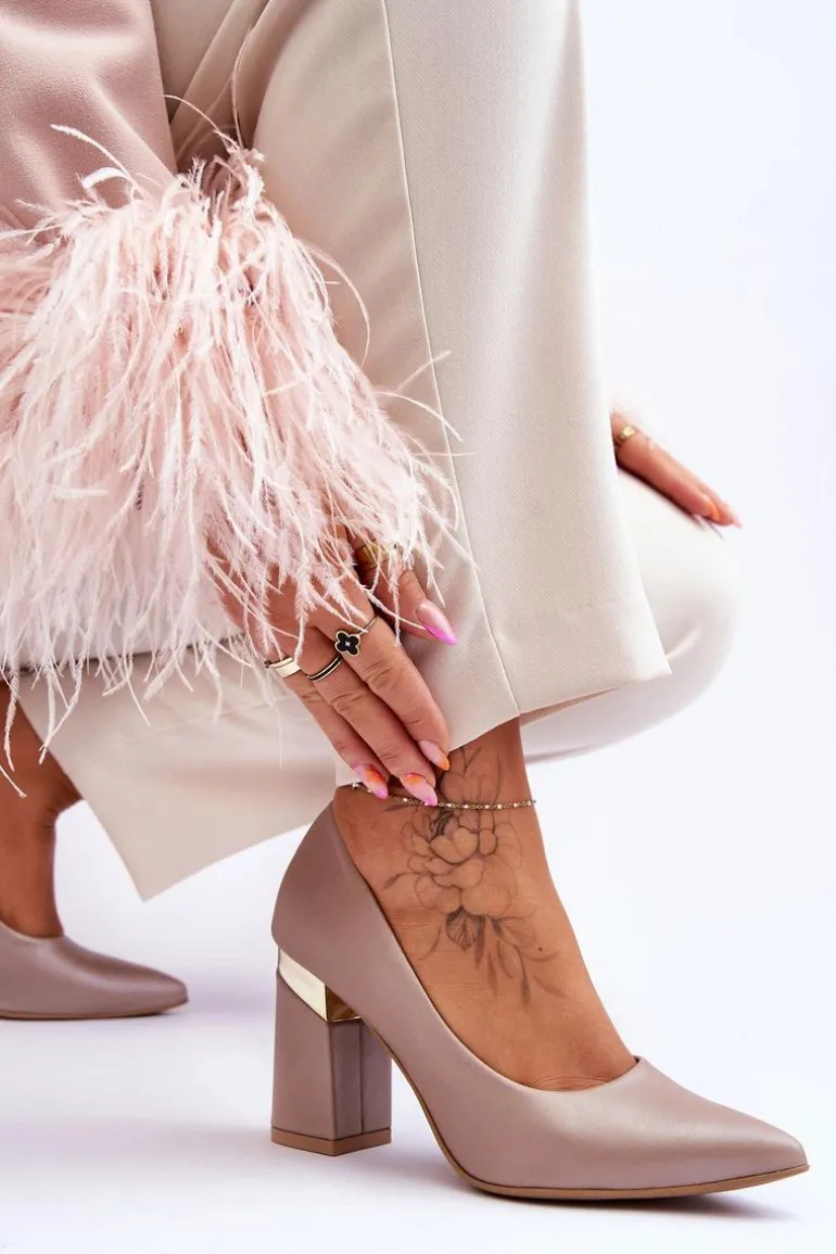 Zazoo 3117 Skórzane Czółenka Beżowe