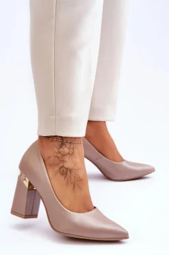 Zazoo 3117 Skórzane Czółenka Beżowe