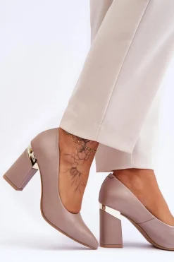 Zazoo 3117 Skórzane Czółenka Beżowe