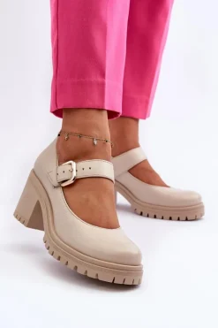 Zazoo 20166 Skórzane Czółenka Beżowe