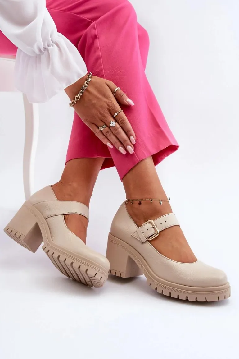 Zazoo 20166 Skórzane Czółenka Beżowe