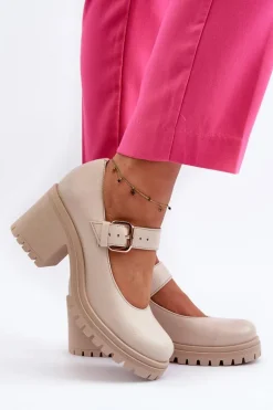 Zazoo 20166 Skórzane Czółenka Beżowe