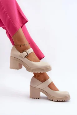 Zazoo 20166 Skórzane Czółenka Beżowe