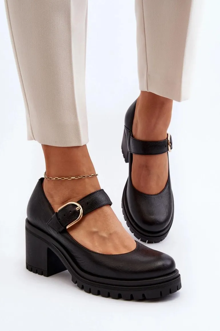 Zazoo 20166 Skórzane Czółenka Czarne