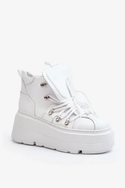 Zazoo 3416 Skórzane Damskie Buty Sportowe Białe