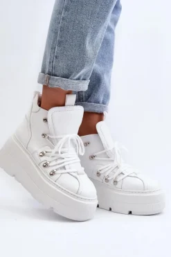 Zazoo 3416 Skórzane Damskie Buty Sportowe Białe