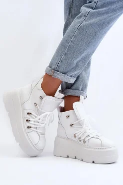 Zazoo 3416 Skórzane Damskie Buty Sportowe Białe