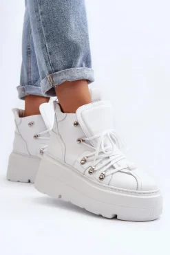 Zazoo 3416 Skórzane Damskie Buty Sportowe Białe