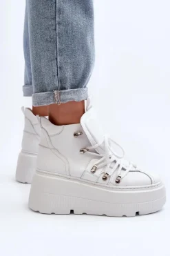 Zazoo 3416 Skórzane Damskie Buty Sportowe Białe