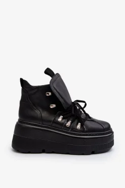 Zazoo 3416 Skórzane Damskie Buty Sportowe Czarne