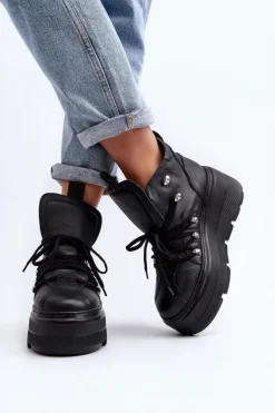 Zazoo 3416 Skórzane Damskie Buty Sportowe Czarne