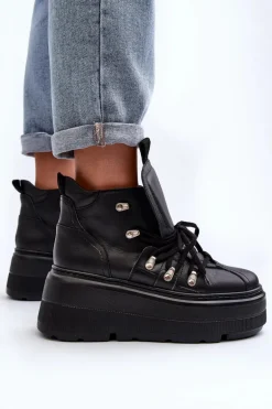 Zazoo 3416 Skórzane Damskie Buty Sportowe Czarne