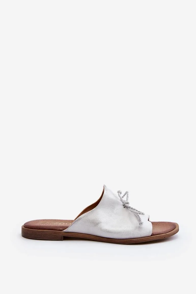 Zazoo 2659 Skórzane Klapki Damskie Srebrne