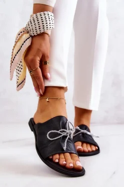 Zazoo 2659 Skórzane Klapki Damskie Czarne