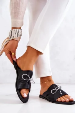 Zazoo 2659 Skórzane Klapki Damskie Czarne