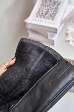 Zazoo 70140 Skórzane Kozaki Damskie Przed Kolano Ocieplane Czarne