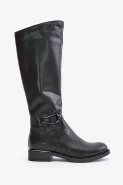 Zazoo 70140 Skórzane Kozaki Damskie Przed Kolano Ocieplane Czarne