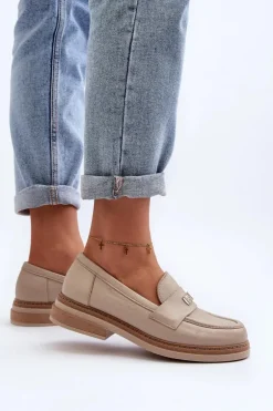 Zazoo 20165 Skórzane Mokasyny Damskie Beżowe