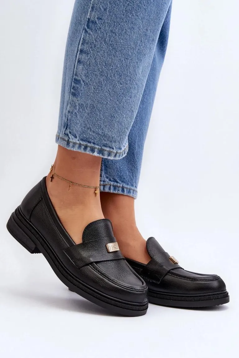 Zazoo 20165 Skórzane Mokasyny Damskie Czarne