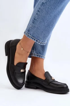 Zazoo 20165 Skórzane Mokasyny Damskie Czarne