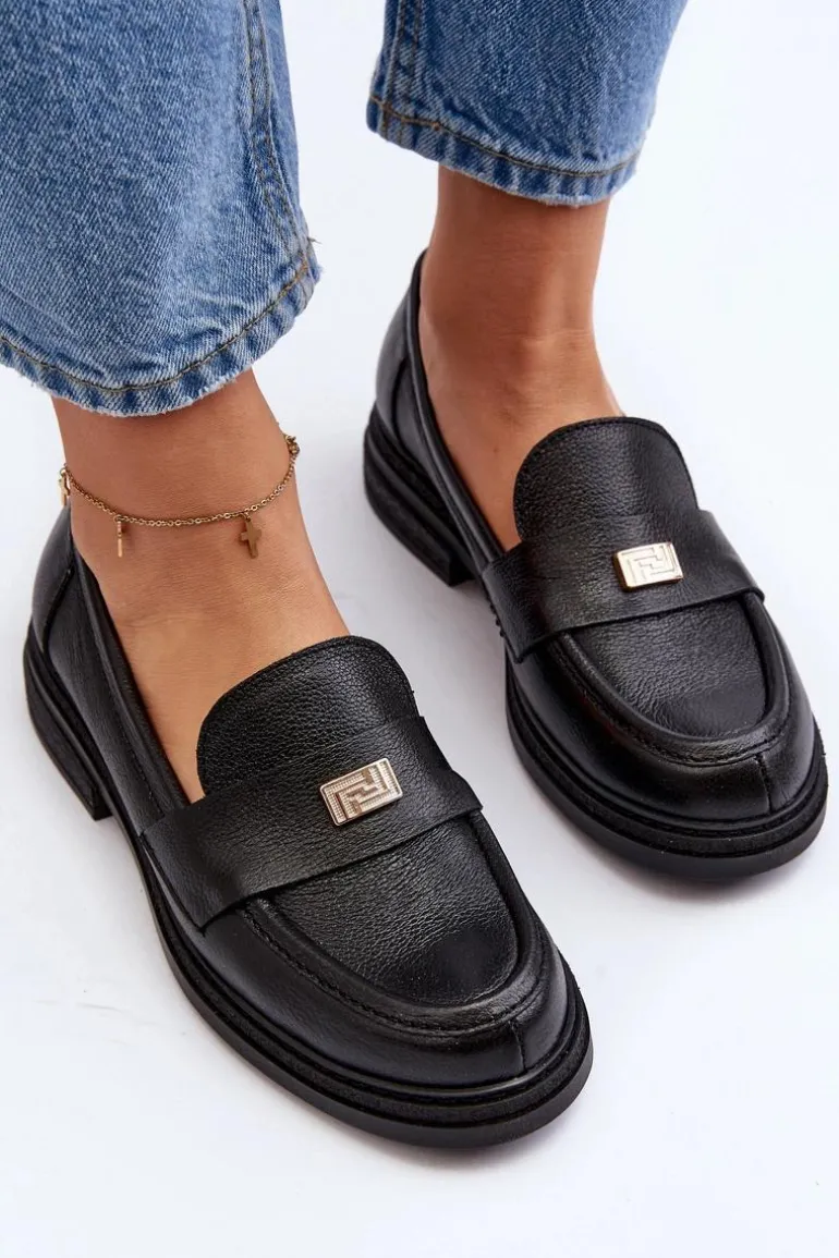 Zazoo 20165 Skórzane Mokasyny Damskie Czarne