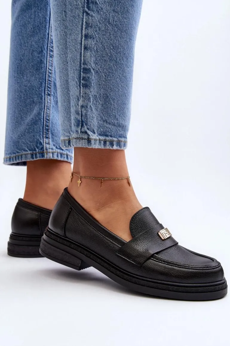 Zazoo 20165 Skórzane Mokasyny Damskie Czarne