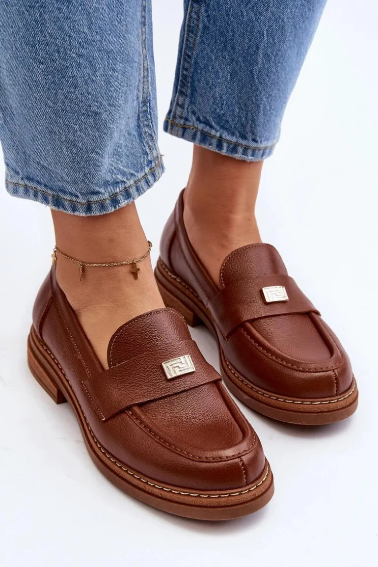 Zazoo 20165 Skórzane Mokasyny Damskie Brązowe